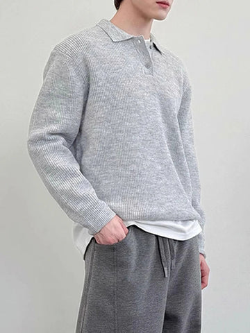 AIDASE  -  Vintage Turn-down Collar Knit Jumper Tops Mens Fall Winter Casual Solid Color Sweaters Men Fashion Long Sleeve Buttoned Sweater aidase-shop